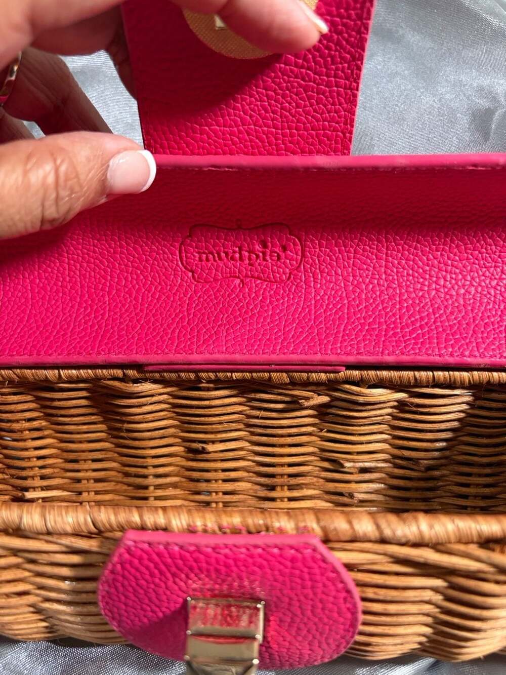Mud Pie Rachel Pink Faux Leather and Rattan Woven Cylinder Clutch - Picture 3 of 5